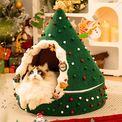 2-in-1 Convertible Christmas Tree Cat Bed