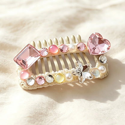 Pet Rhinestone Heart Comb Clip Hair Clip Set
