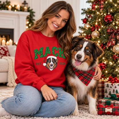 Custom Tinsel Name Pet Portrait Christmas Sweatshirt