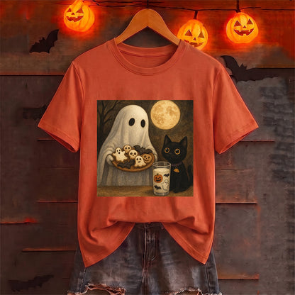 Puptailor Vintage Ghost Black Cat Halloween T‑Shirt