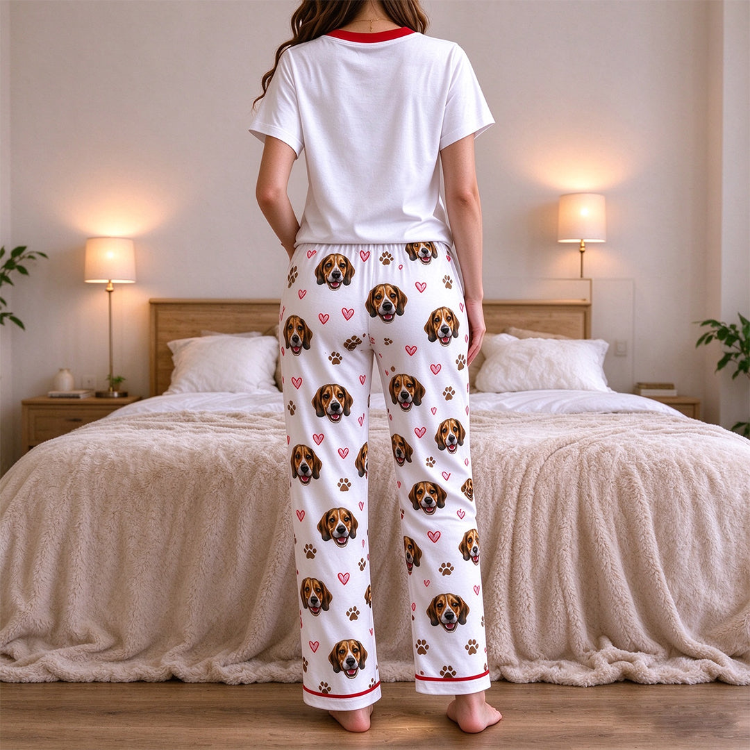 Personalized Pet Portrait Printed Casual Pajama Set for Males and Females