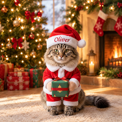 Personalized Santa Hugging Present Christmas Pet Costume Set