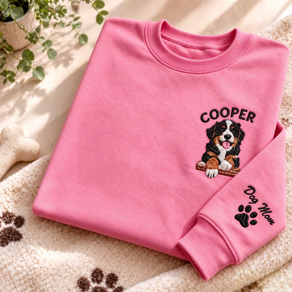 Custom Pocket Pet Portrait Sweatshirt with Dog Mom Sleeve