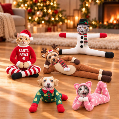 Personalized Christmas Costume Poseable Plush Doll with Funny Pet Photos