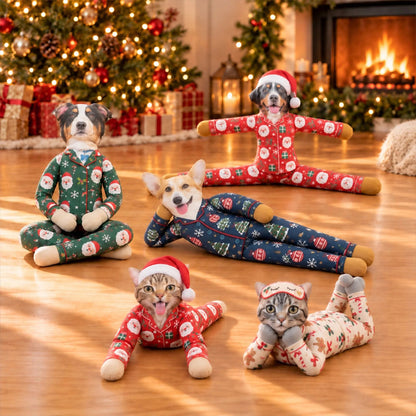 Personalized Christmas pajamas Poseable Plush Doll with Funny Pet Photos