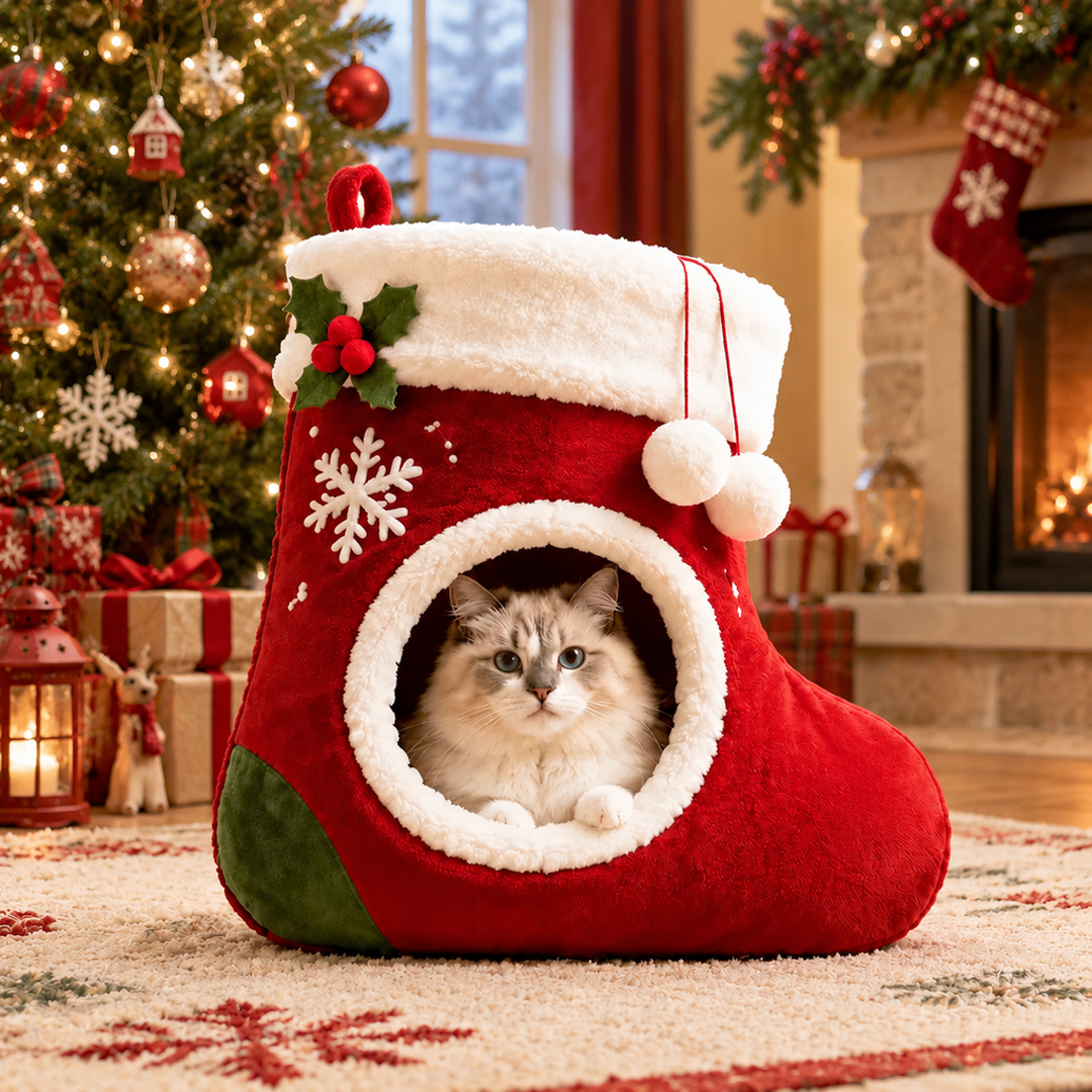Christmas Stocking Cat Cave Bed