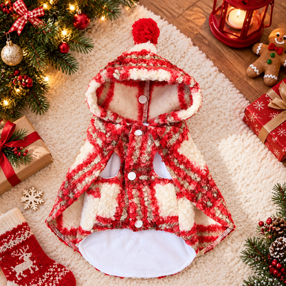 Personalized Plaid Christmas Pet Cape with Pompom