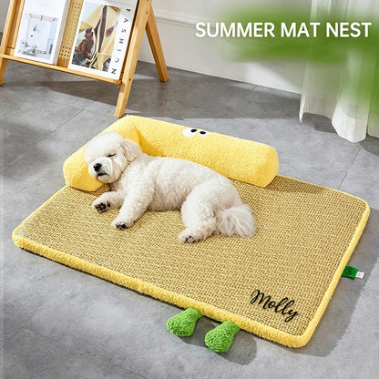 Custom Name Cartoon Monster Summer Rattan Dog Bed