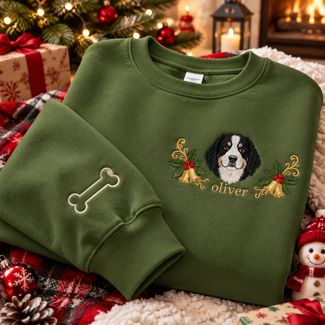 Custom Pet Photo Christmas Wreath Pet Sweatshirt