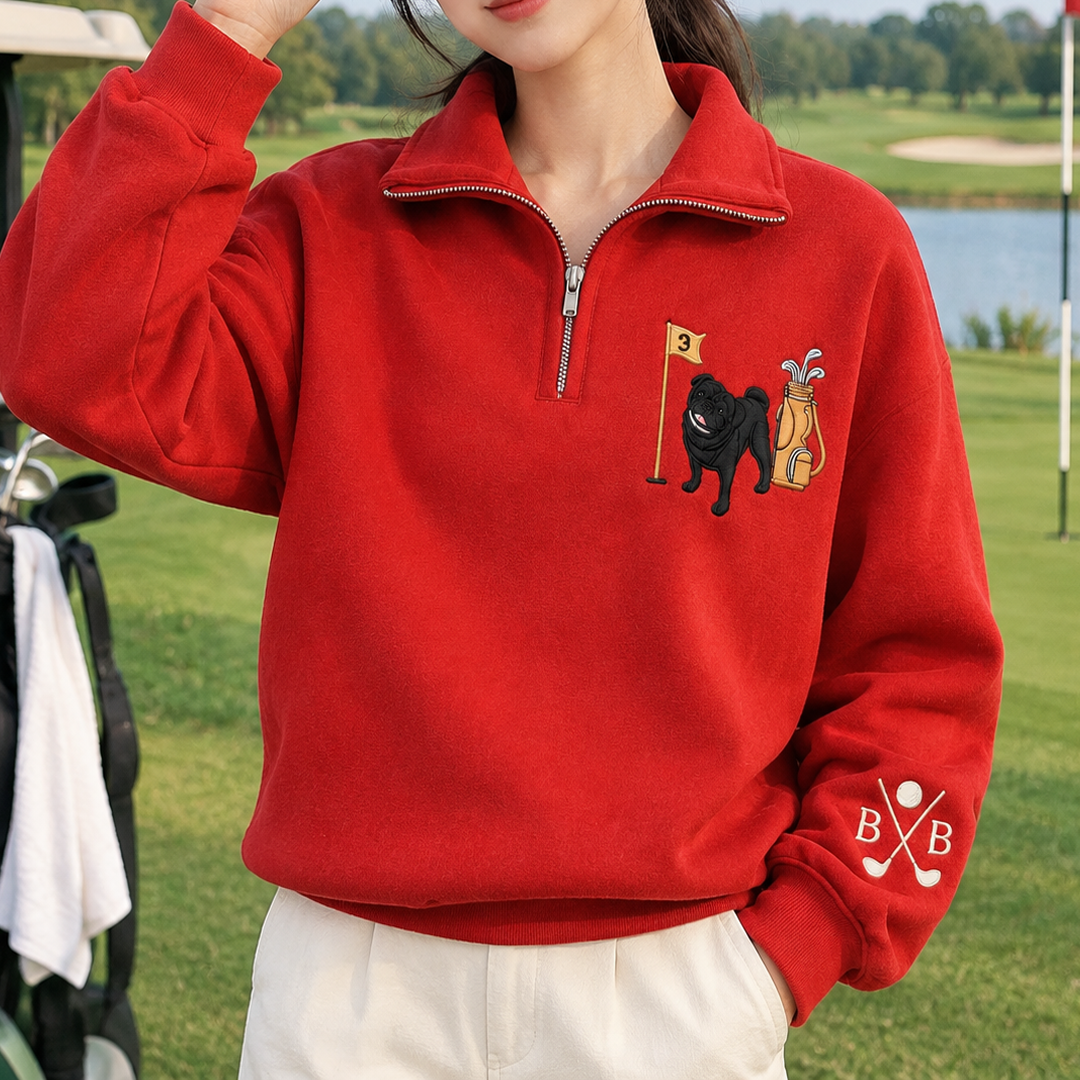 Personalized Golf Dog Breed Quarter Zip Sweatshirt
