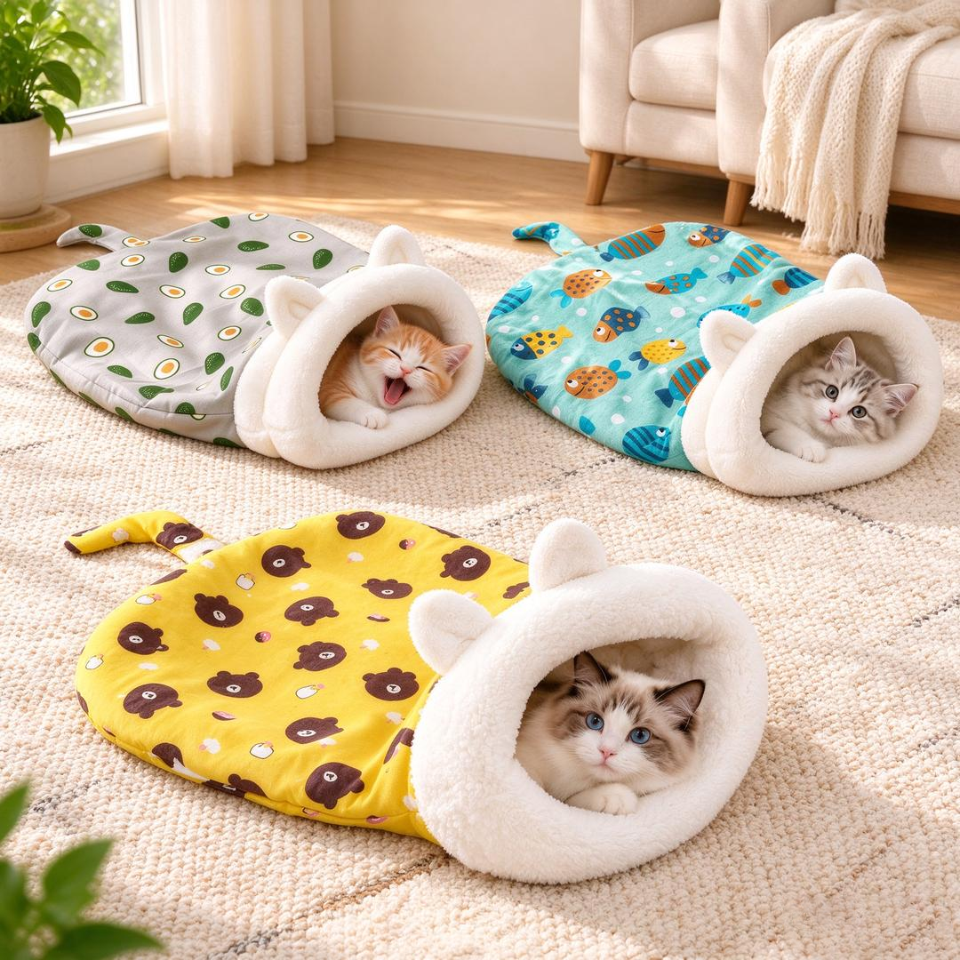 Cozy Plush Hooded Cat Bed