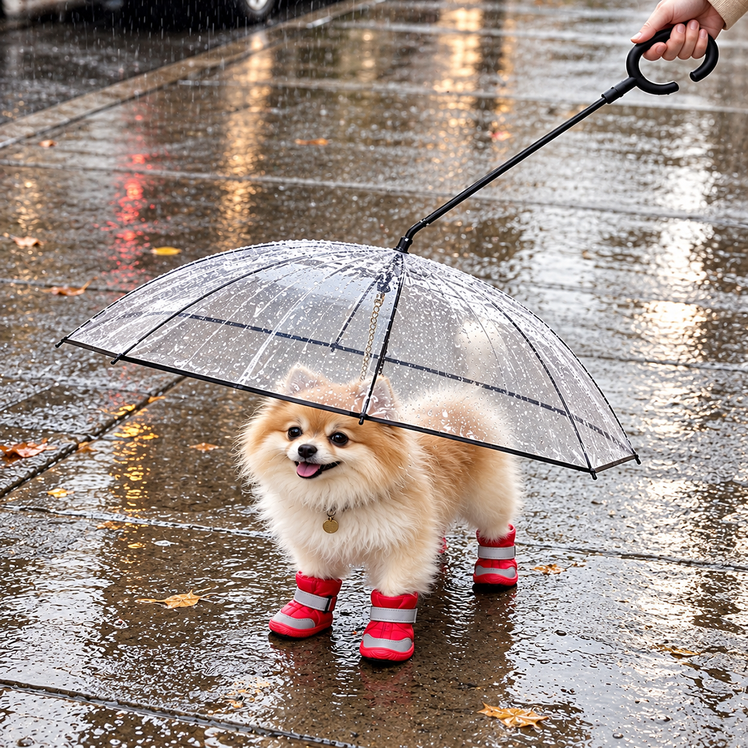 Clear Dog Umbrella with Leash