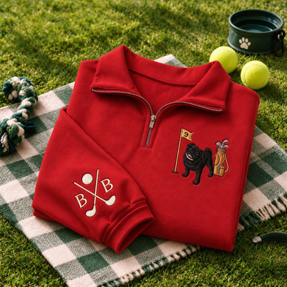 Personalized Golf Dog Breed Quarter Zip Sweatshirt