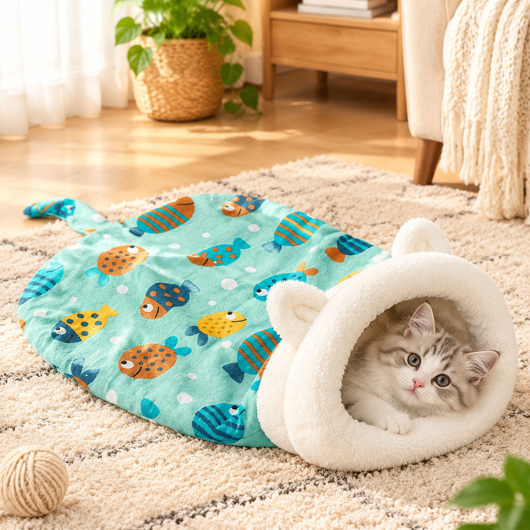 Cozy Plush Hooded Cat Bed
