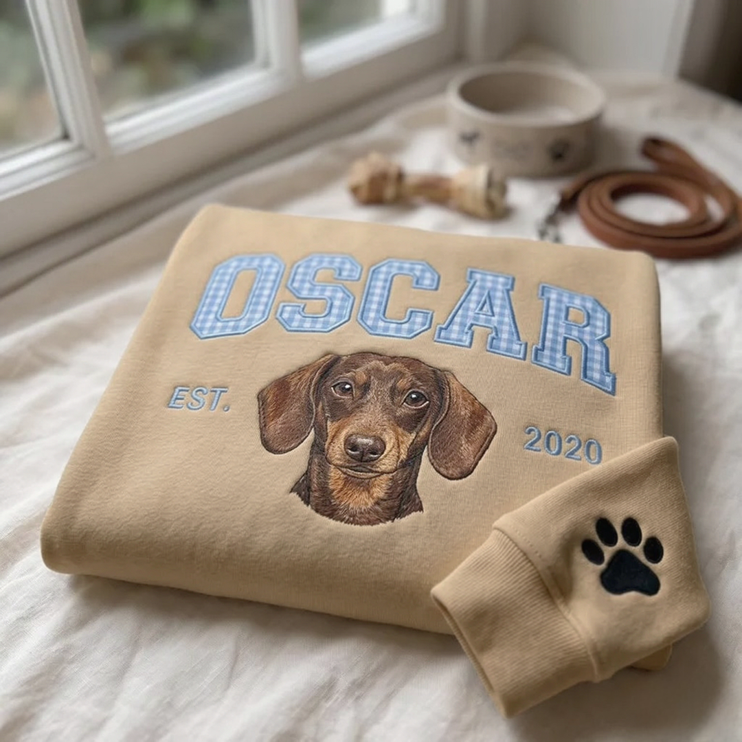 Custom Varsity Name Pet Portrait Sweatshirt