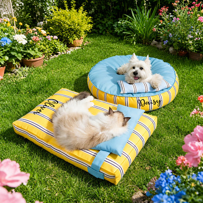 Personalized Waterproof Striped Pet Bed with Pillow