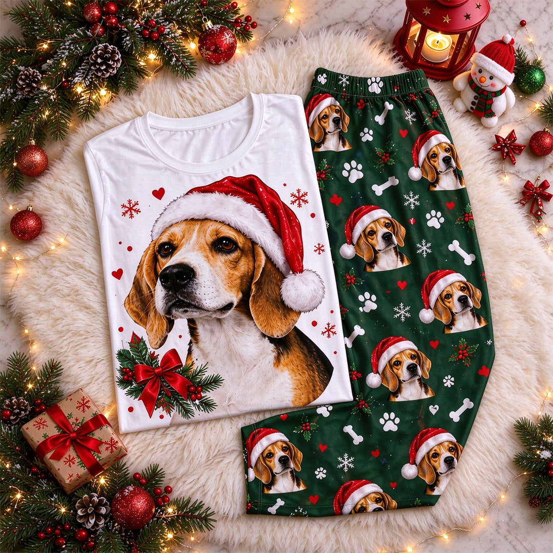 Personalized Pet Portrait Printed Christmas Pajama Set for Males and Females