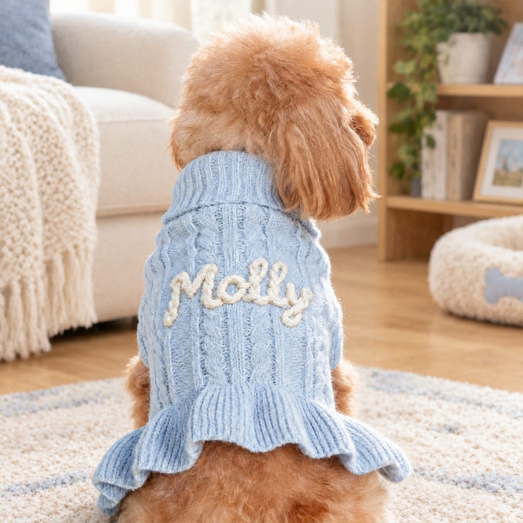 Personalized Ruffle Cable Knit Pet Sweater Dress
