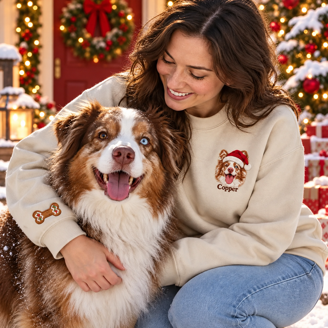 Custom Santa Hat Pet Portrait Christmas Sweatshirt