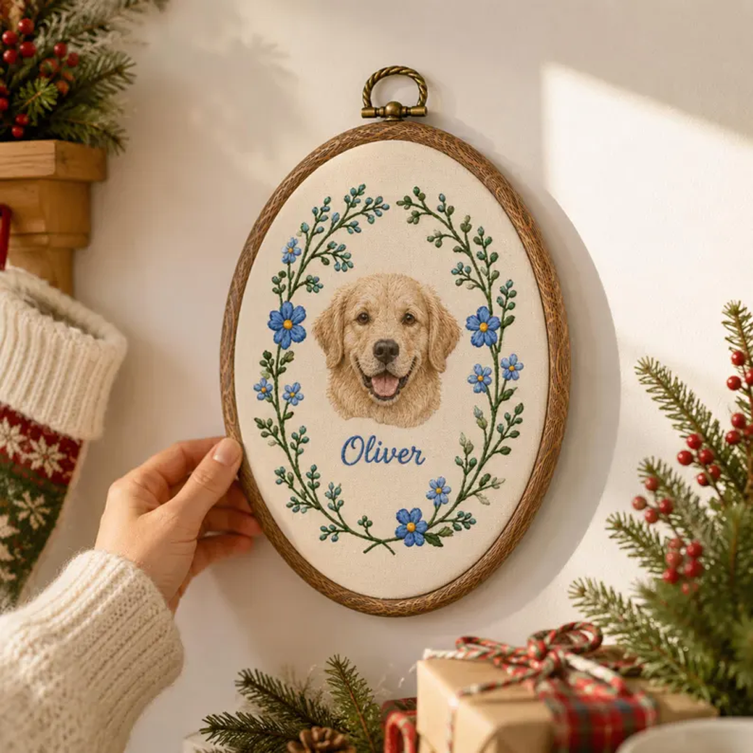 Custom Floral Wreath Pet Portrait Ornament