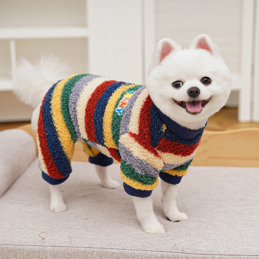 Fleece-Lined Rainbow Knitted Cotton Sweater for Dogs and Cats