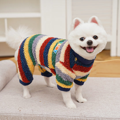 Fleece-Lined Rainbow Knitted Cotton Sweater for Dogs and Cats