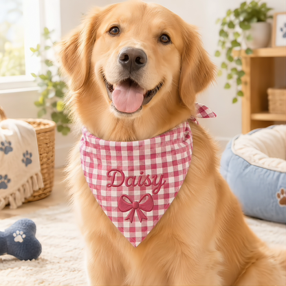 Personalized Embroidered Gingham Pet Bandana