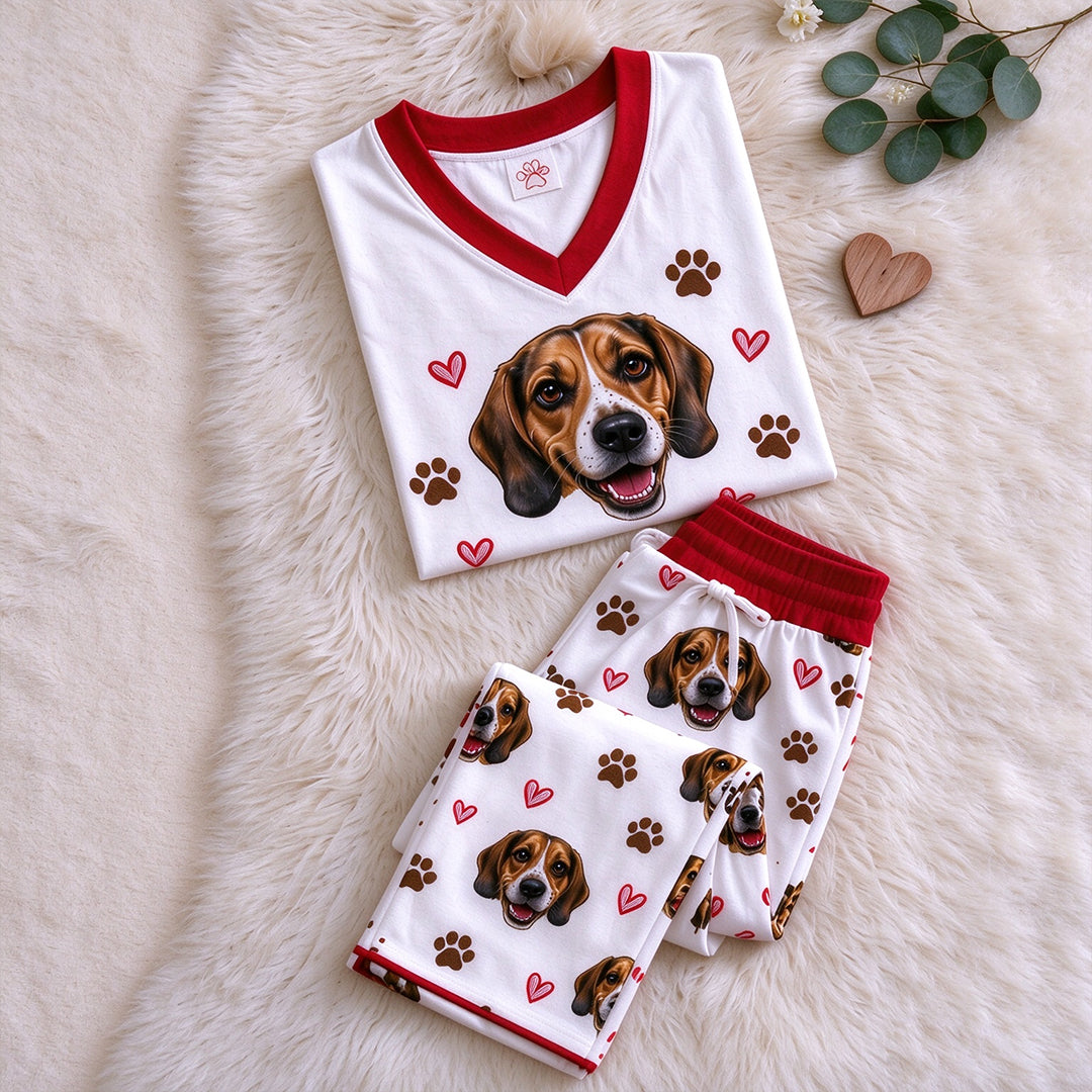 Personalized Pet Portrait Printed Casual Pajama Set for Males and Females