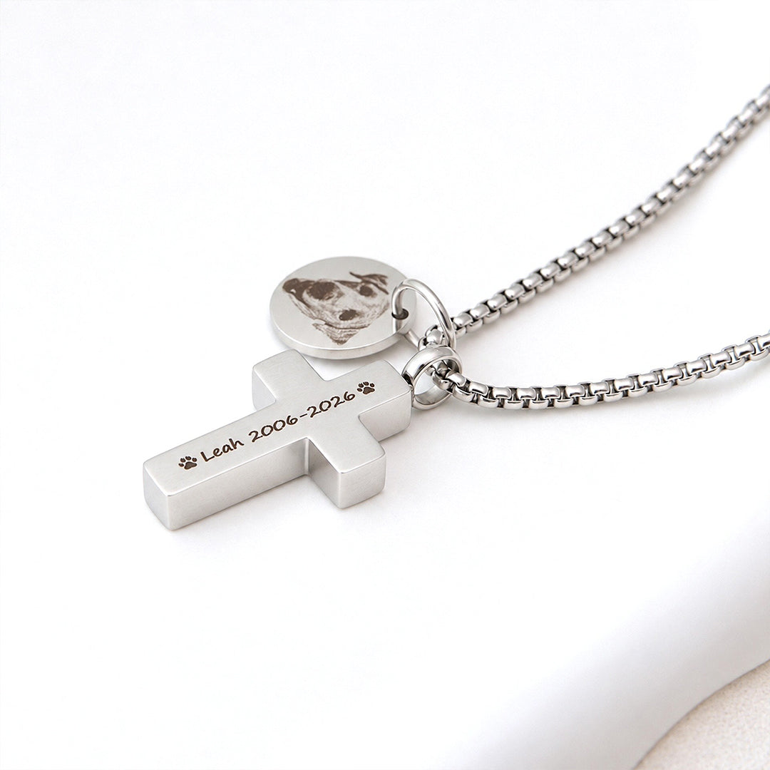 Personalized Stainless Steel Cross Necklace for Pet Ashes