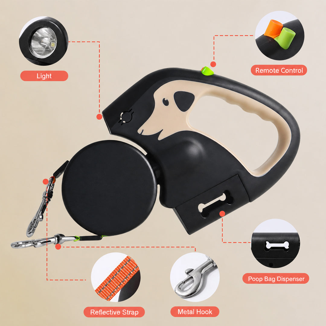 One-to-two Automatic Retractable Multi-functional Dog Leash With Lights