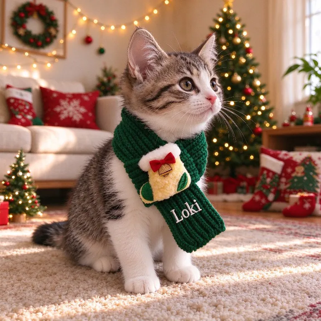Personalized Knit Christmas Pet Scarf