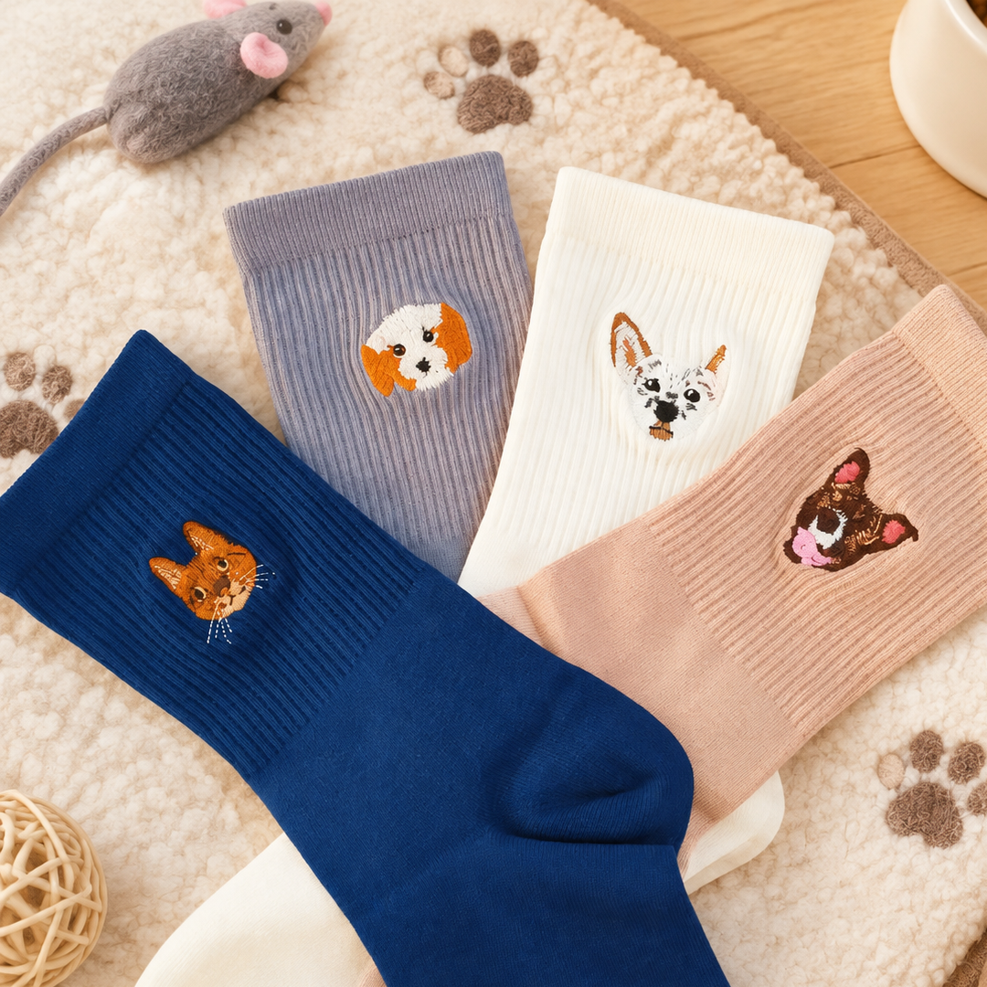 Custom Realistic Pet Portrait Socks with Name
