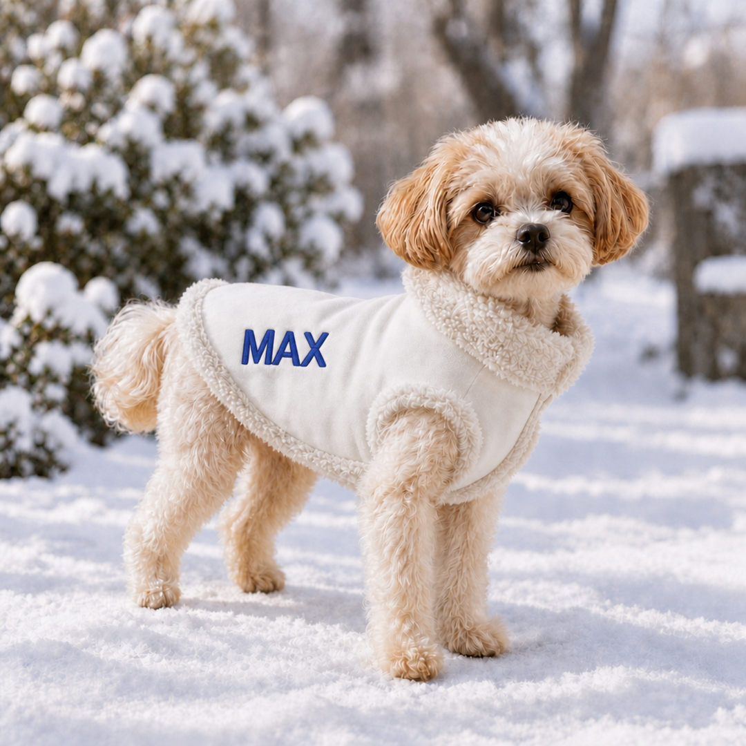 Personalized Sherpa Trim Suede Pet Vest with Leash Hole