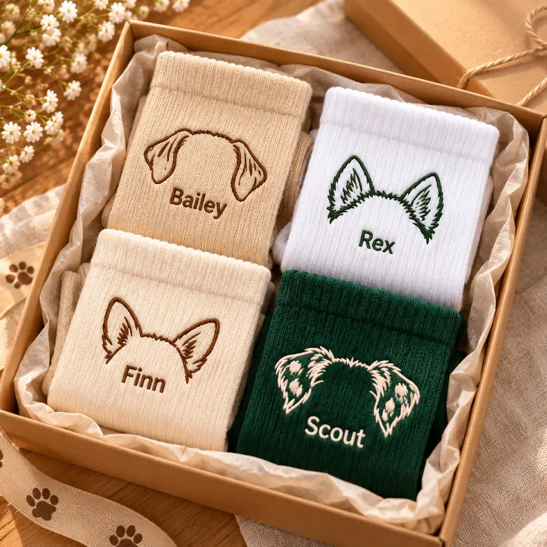 Personalized Dog Ear Embroidered Crew Socks