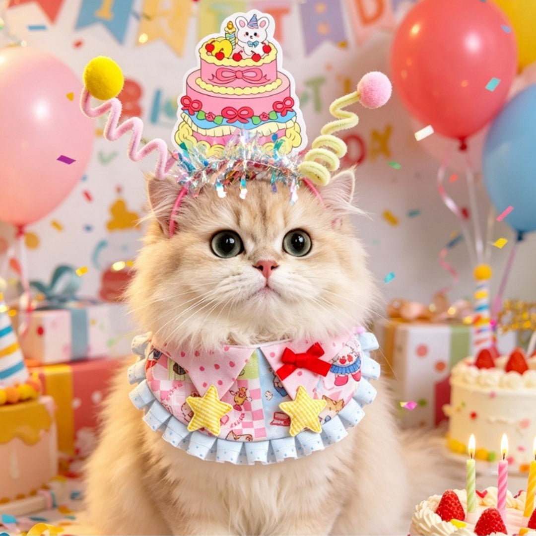 Birthday Cake Headband & Bandana Set for Pets