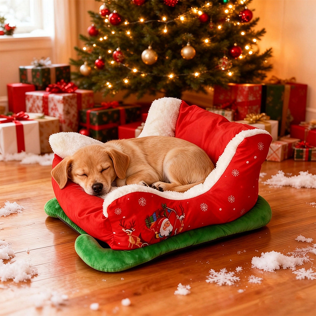 Red Sleigh Pet Bed with Sherpa Lining