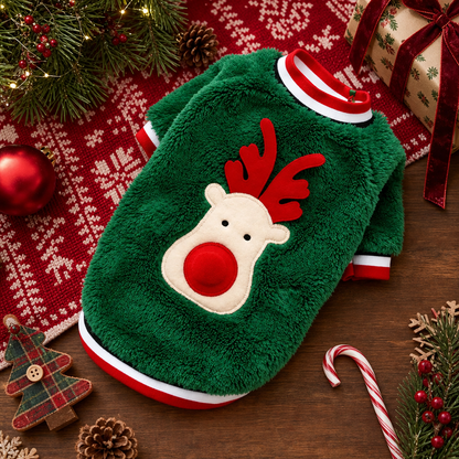 Personalized Fuzzy Reindeer Christmas Pet Sweater