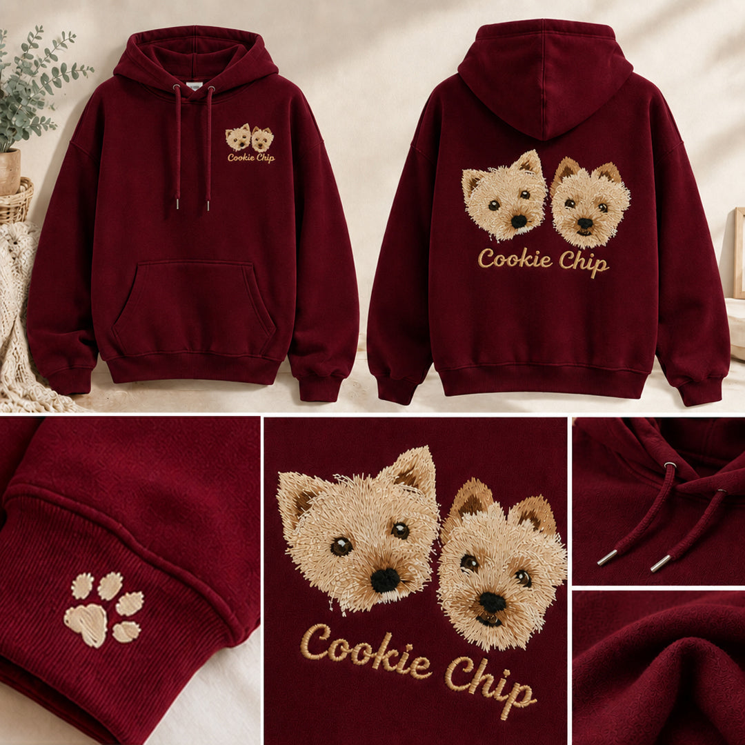 Puptailor Personalized Front & Back Pet Portrait Embroidered Hoodie