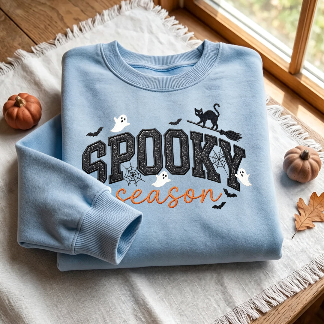 Puptailor Retro Ghost Black Cat Broomstick Halloween Crewneck Sweatshirt