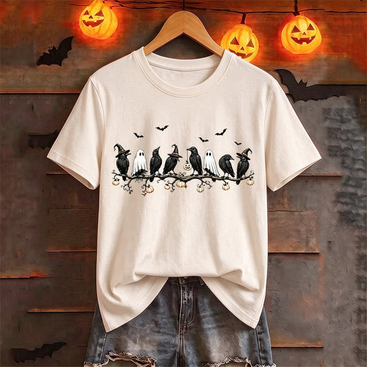 Puptailor Personalized Halloween Crow Ghost Pumpkin Branch Graphic T‑Shirt