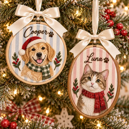 Custom Santa Hat & Scarf Pet Portrait Ornament
