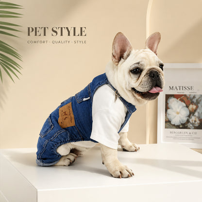 Personalized Embroidered Name Dog Denim Overalls