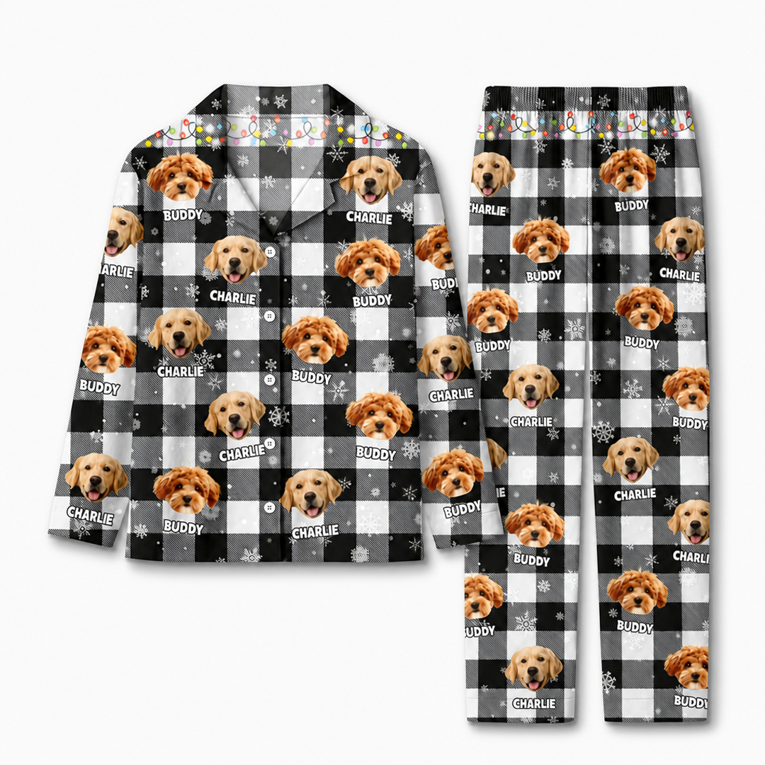 Custom Pet Portrait Christmas Pajama Set with Name