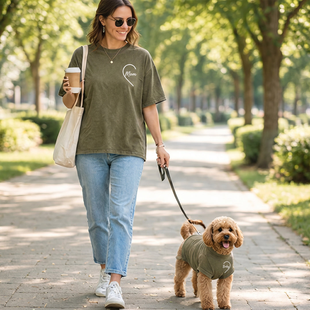 Personalized Embroidered Heart Matching T-Shirts for You & Your Pet