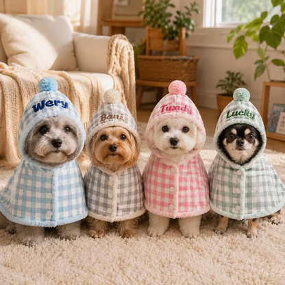 Personalized Plaid Hooded Pet Cape with Pompom