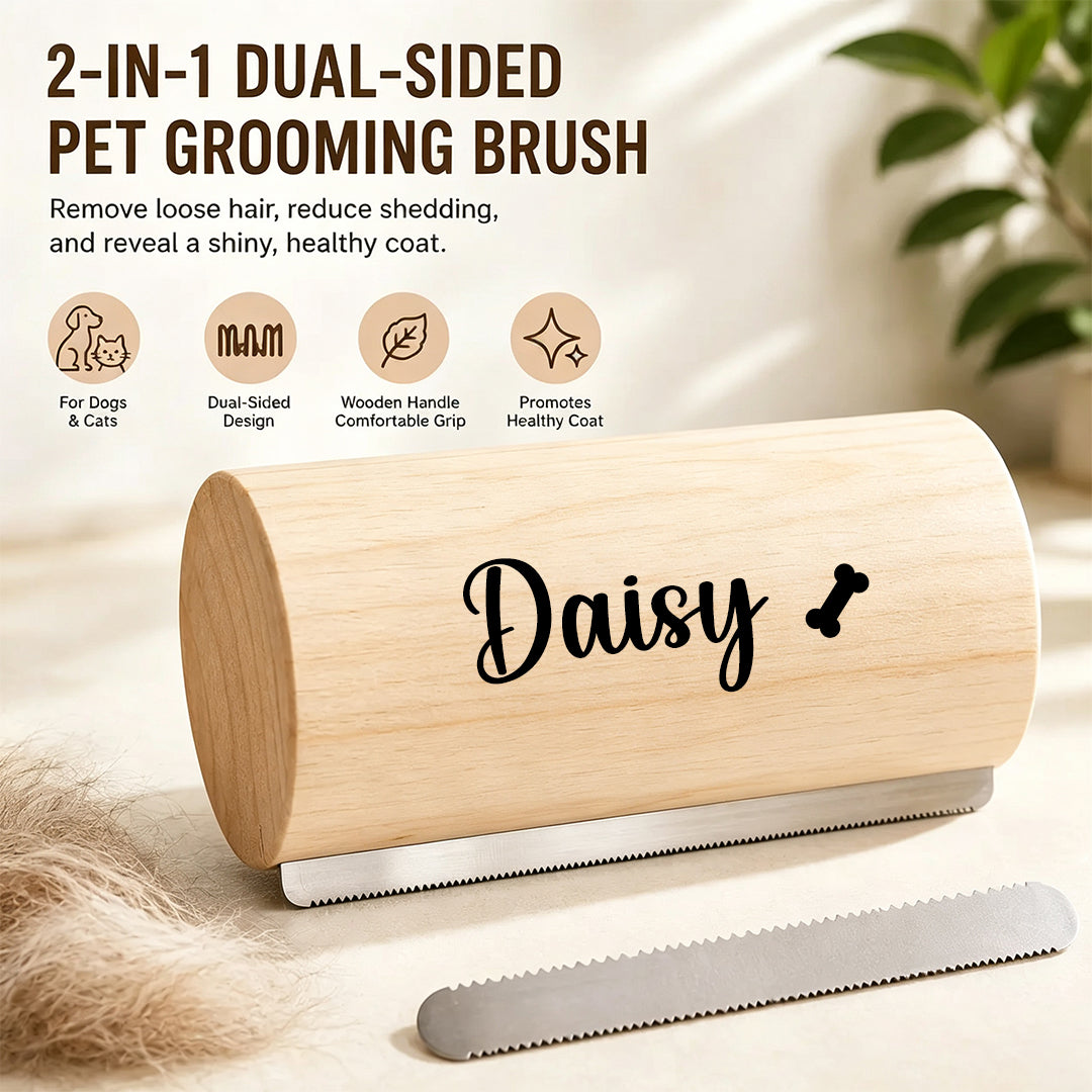 Custom Name Wooden Pet Deshedding Brush