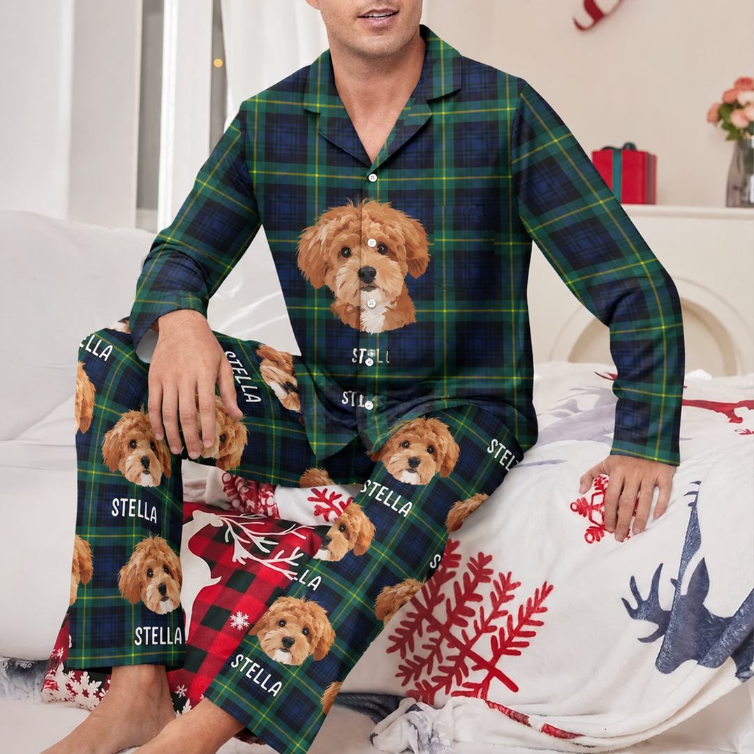 Custom Buffalo Plaid Pet Portrait Pajamas with Name