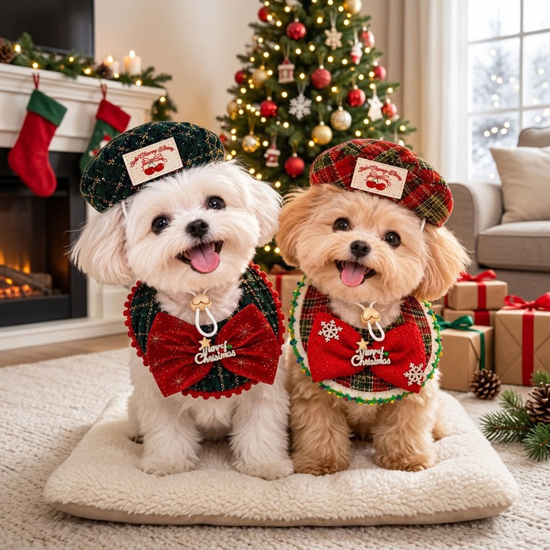 Christmas Velvet Dog & Cat Hat, Pet Collar