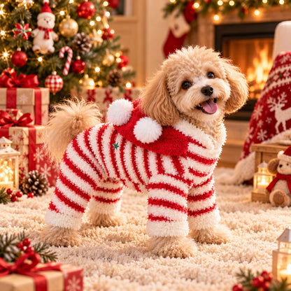 Cozy Fleece Striped Four-Legged Jumpsuit with Hood for Small Dogs & Cats