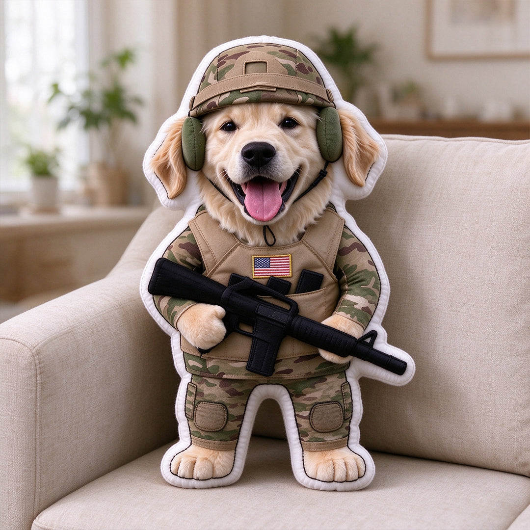 Personalized Pet Portrait Military-Uniform-Shaped Throw Pillow